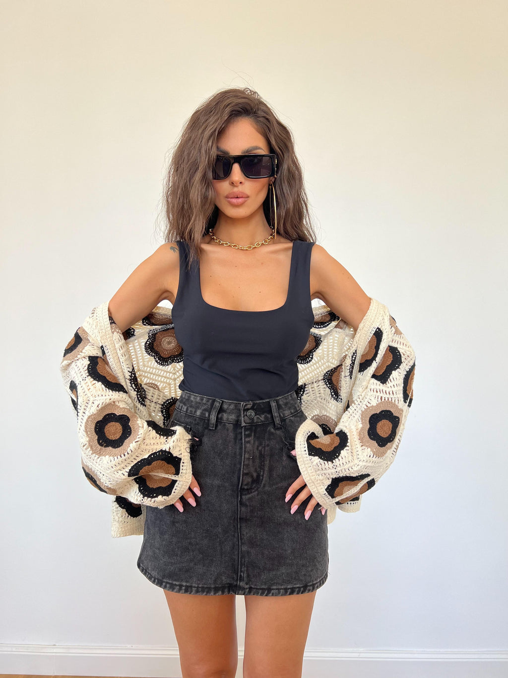 Gonna Mini Denim Daisy Nera