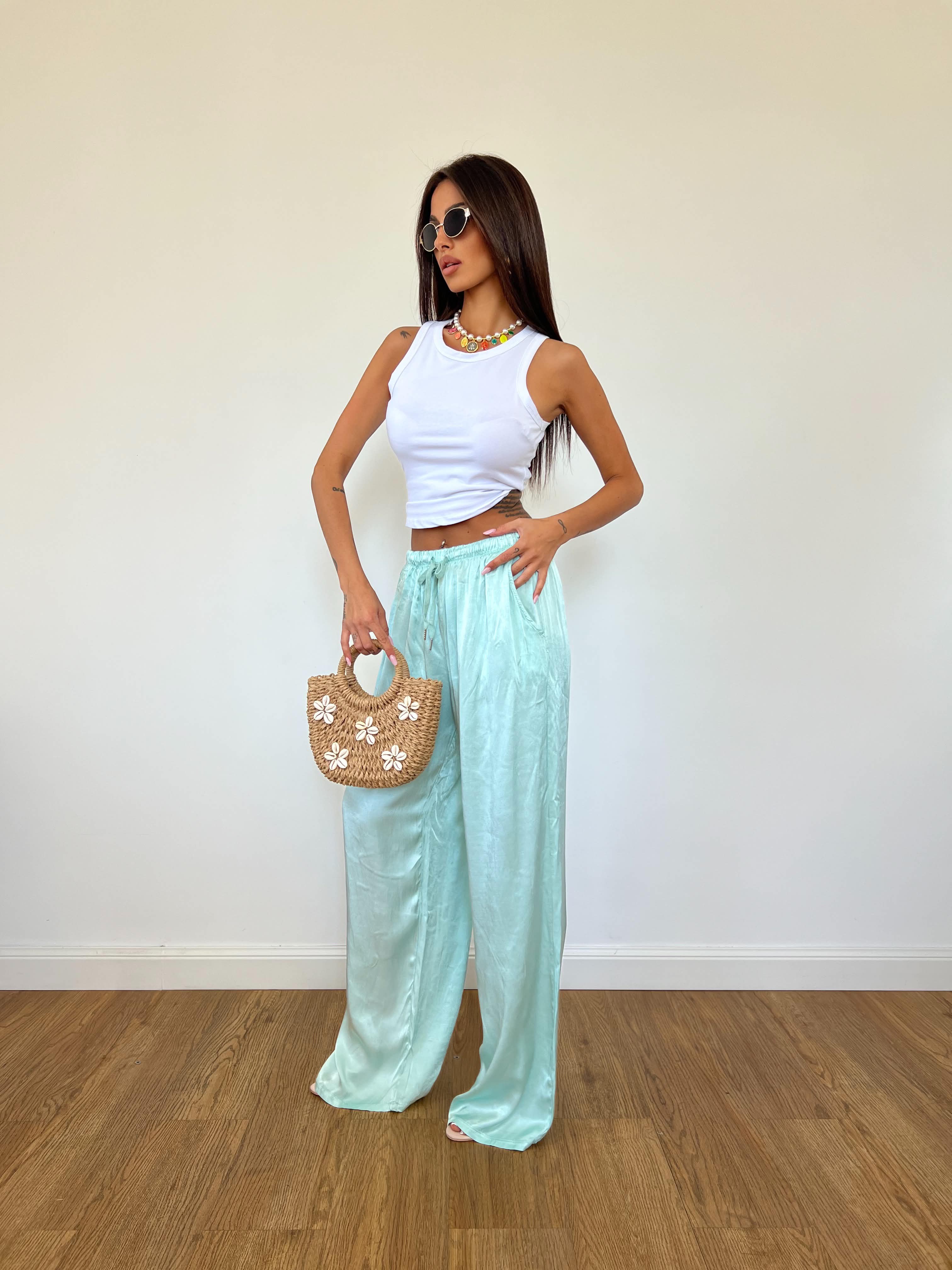 Pantalone Satin Verde Acqua