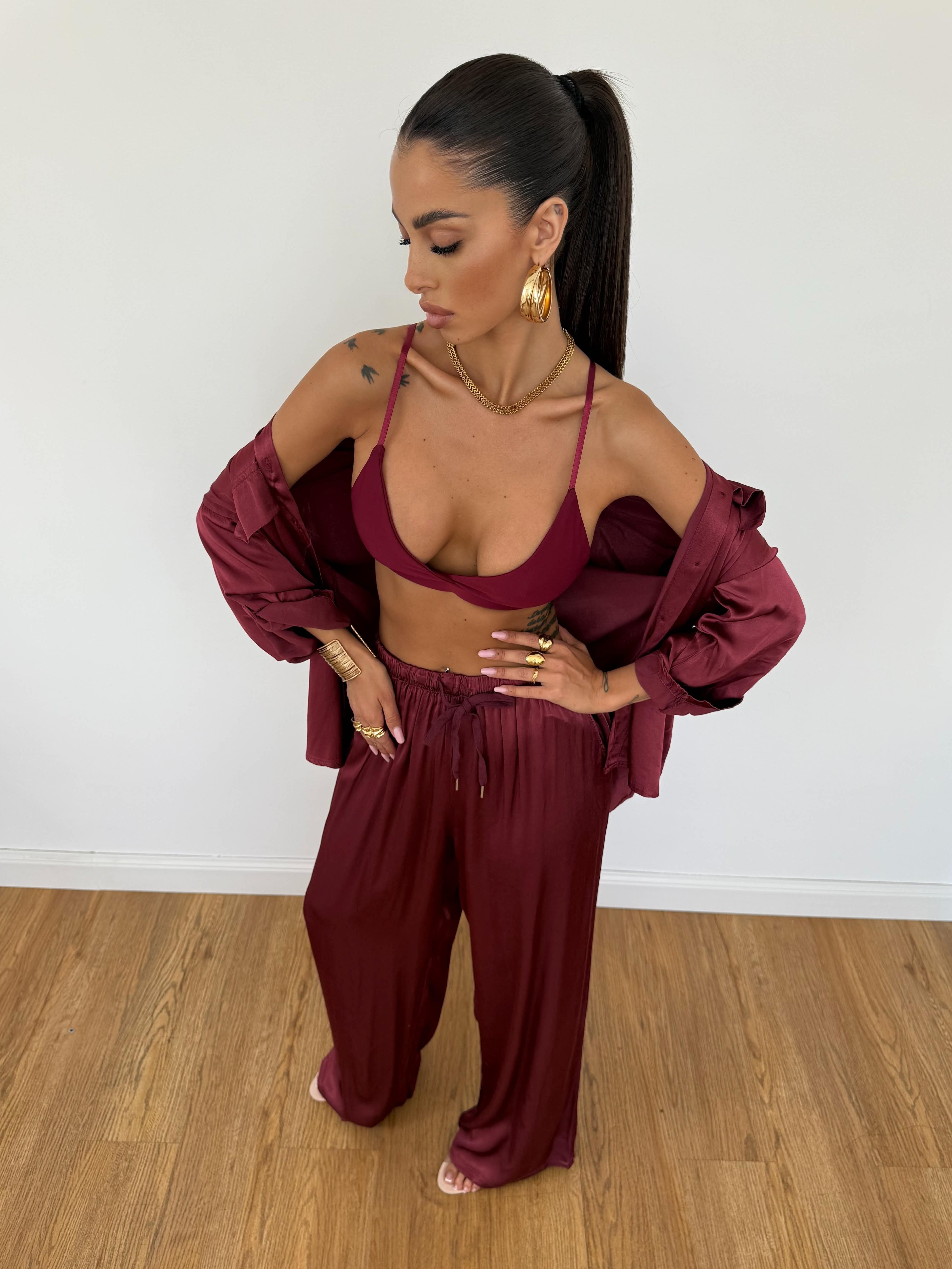 Pantalone Satin Bordeaux
