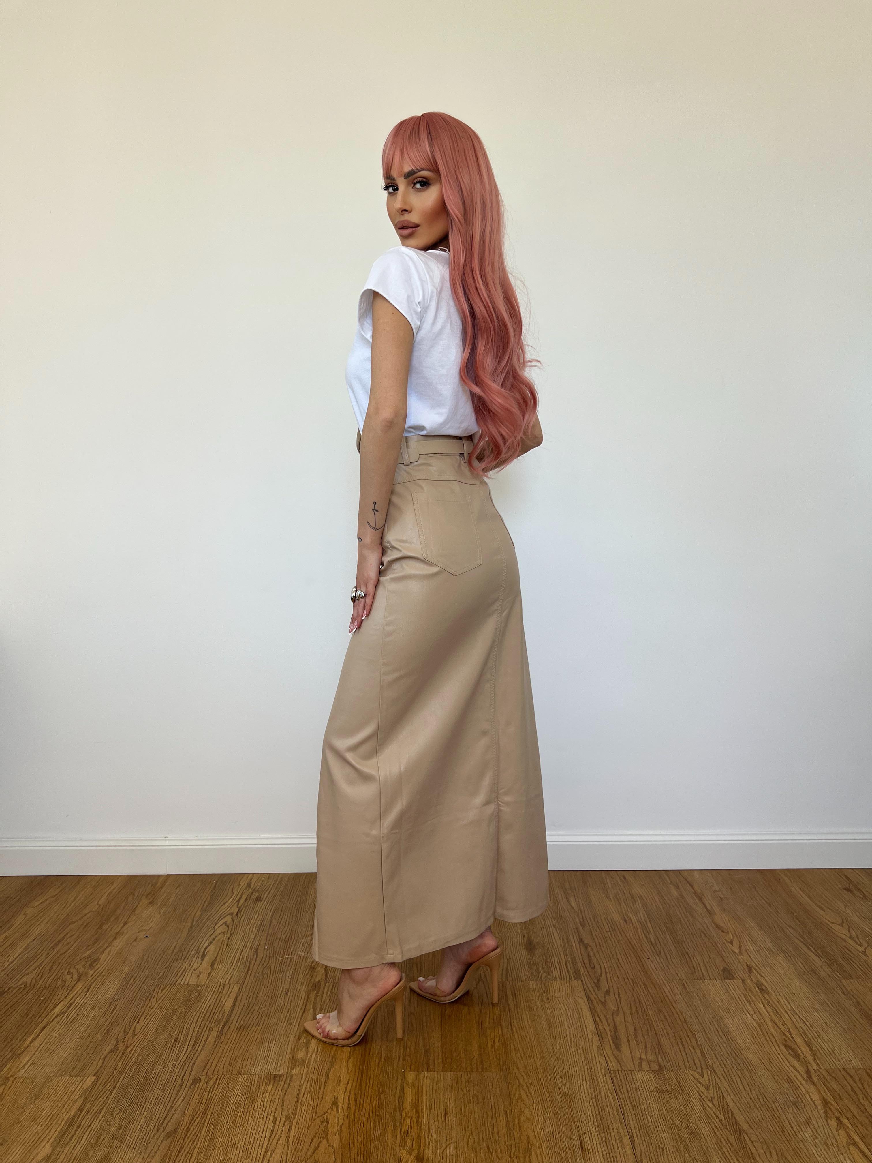 Gonna Pelle Longuette Beige