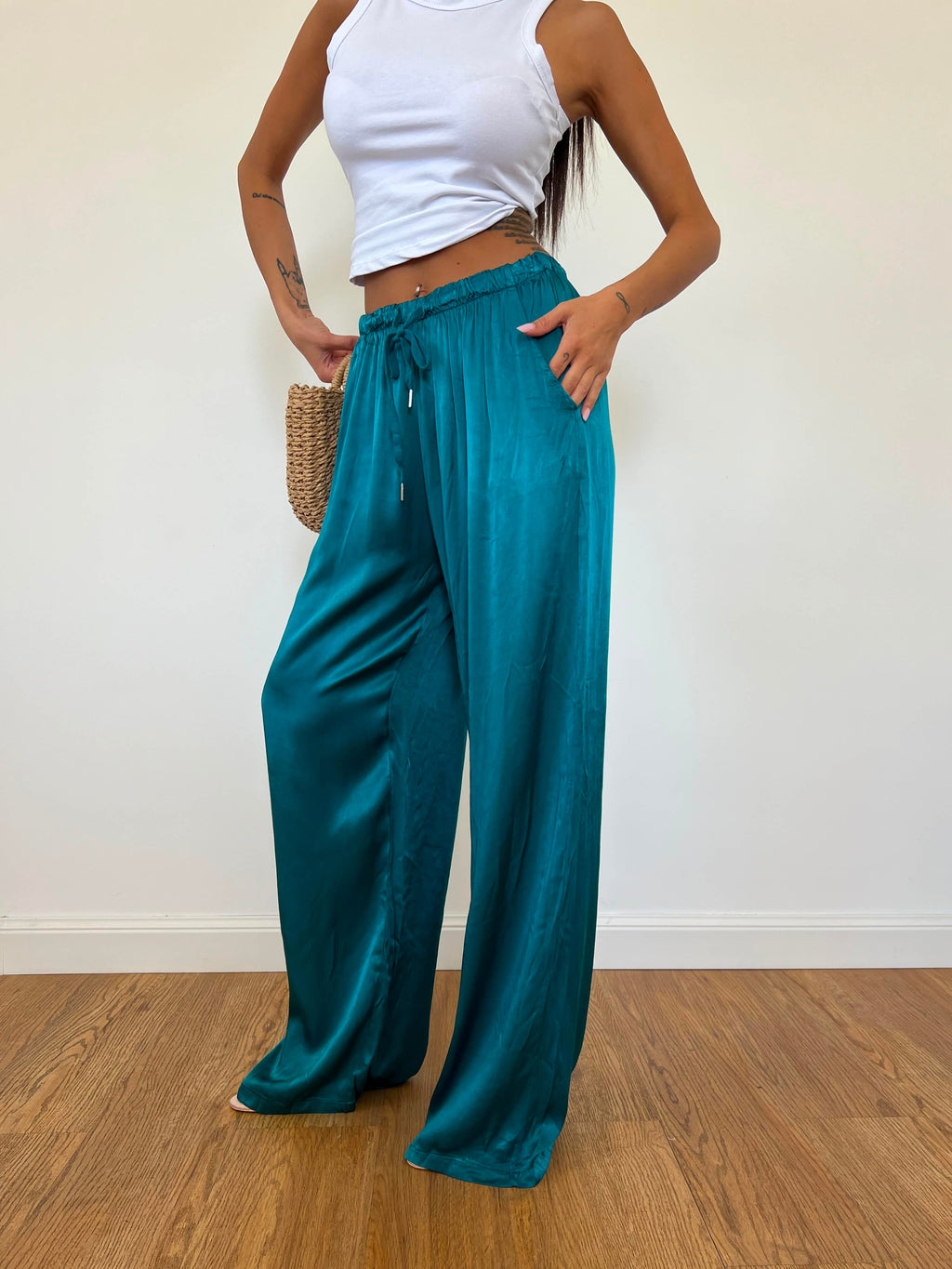 Pantalone Satin Verde Petrolio