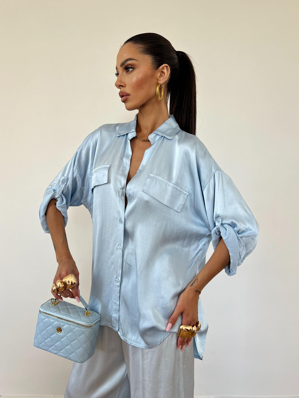 Pantalone Satin Azzurro