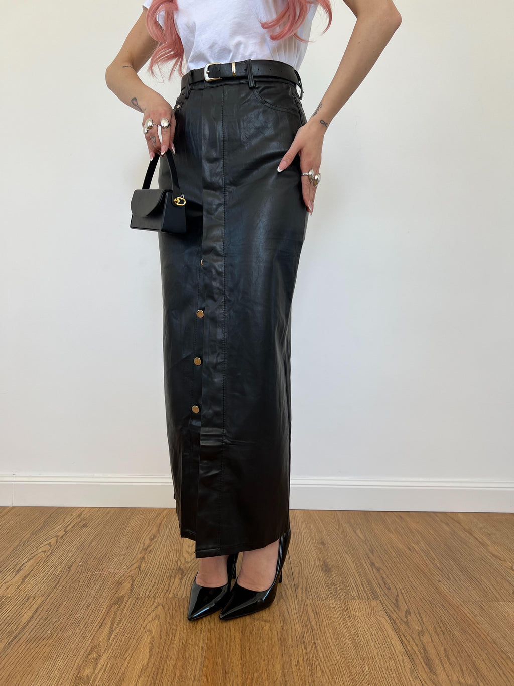 Gonna Pelle Longuette Nera