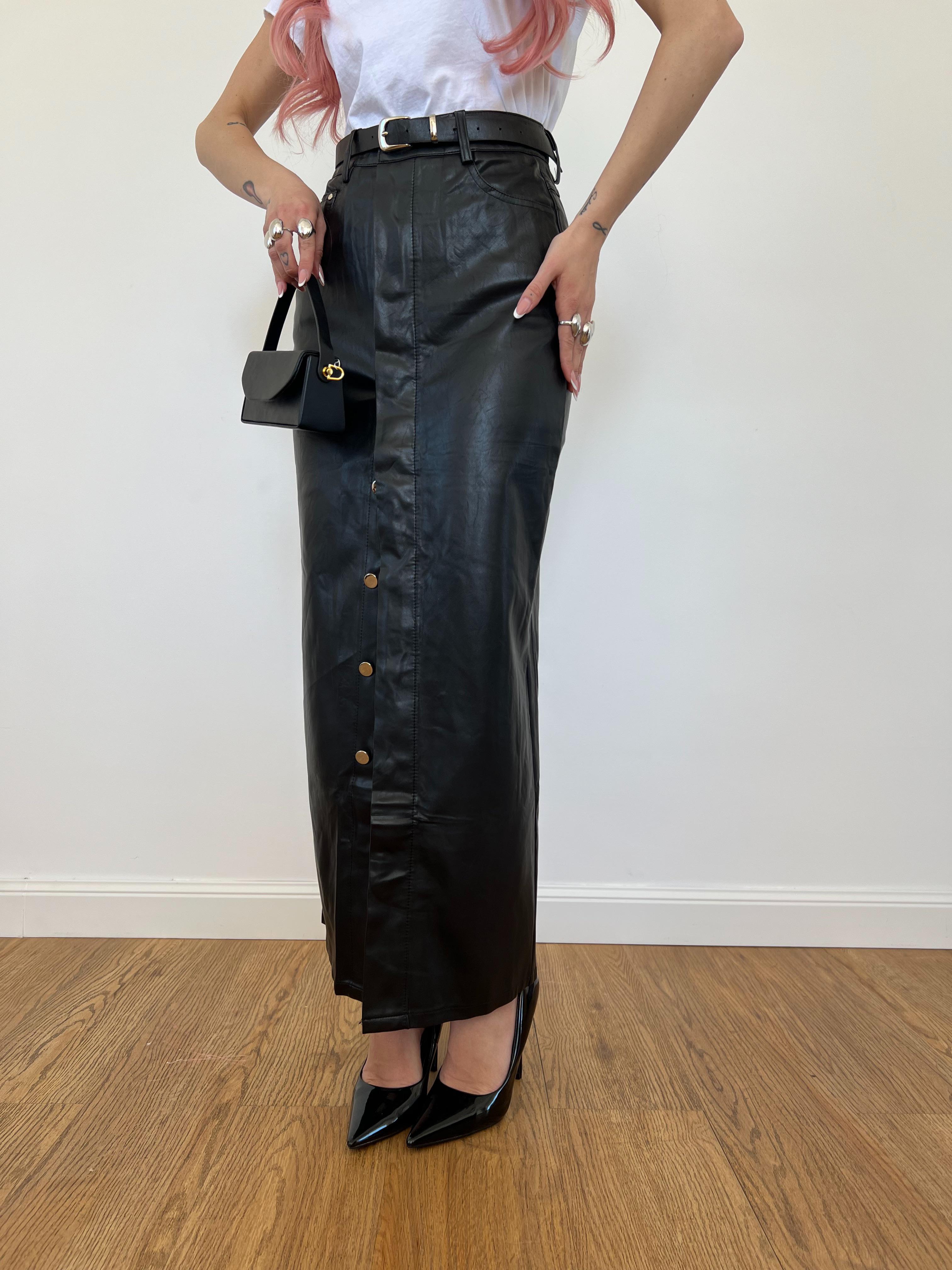 Gonna Pelle Longuette Nera