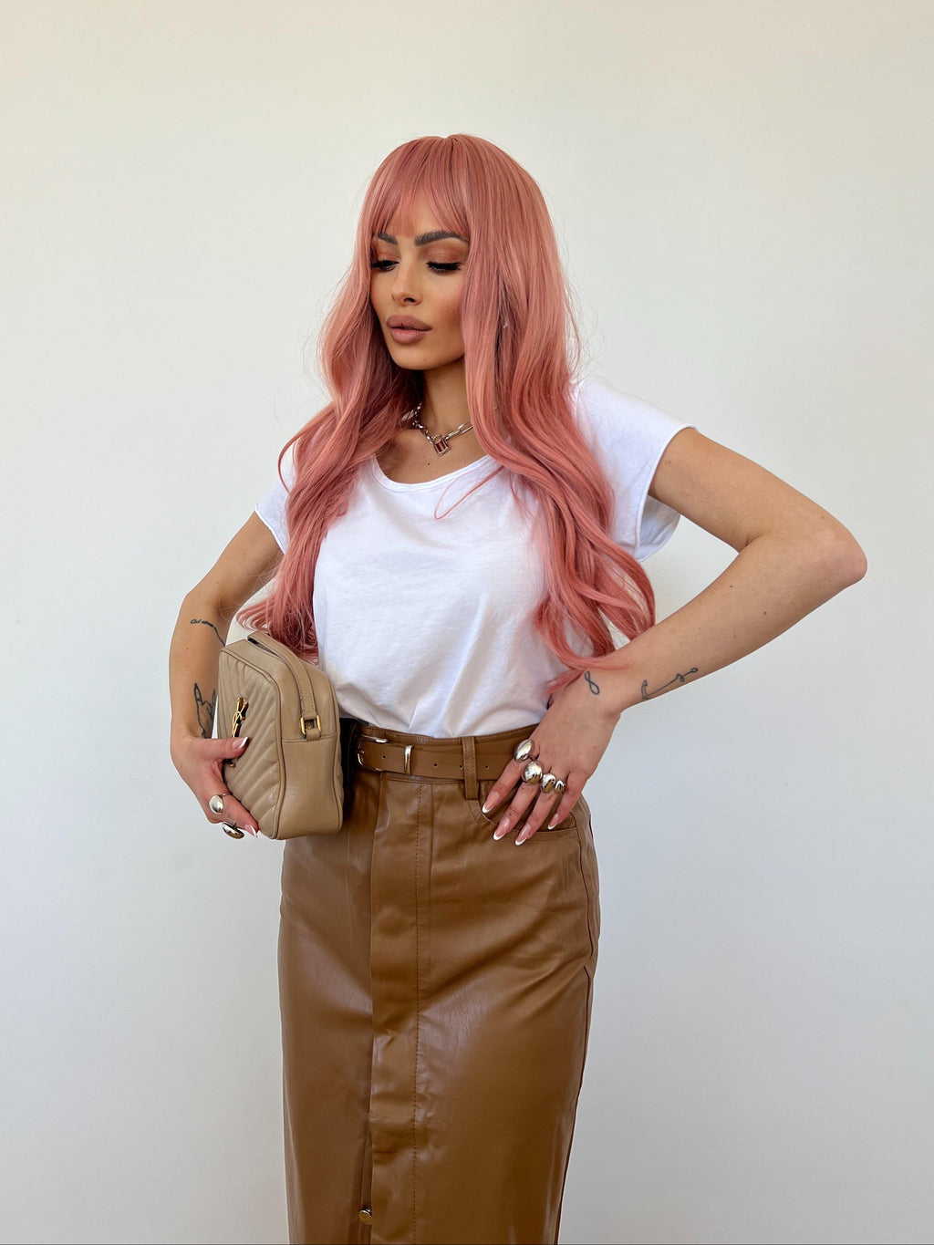 Gonna Pelle Longuette Marrone