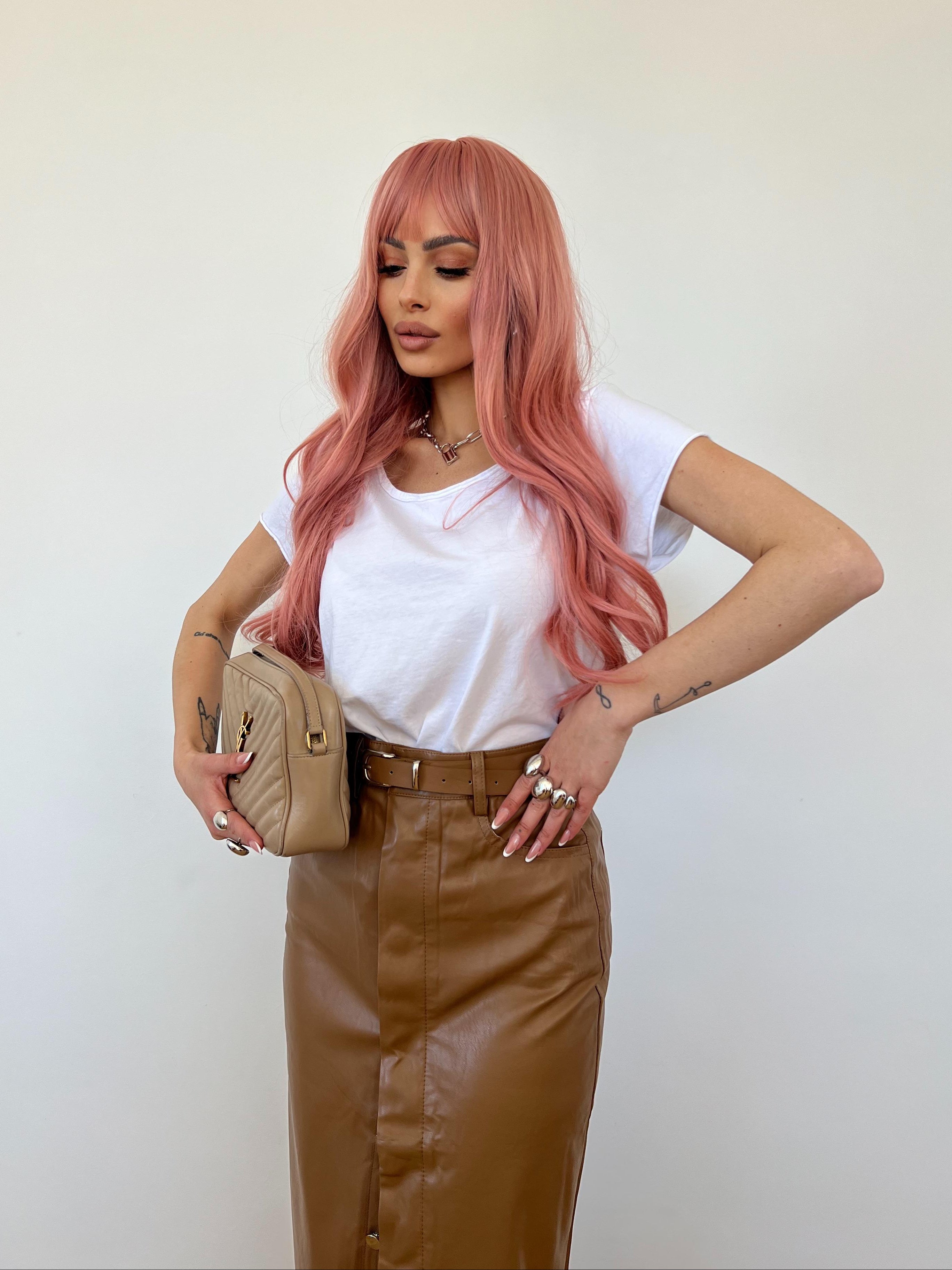 Gonna Pelle Longuette Marrone