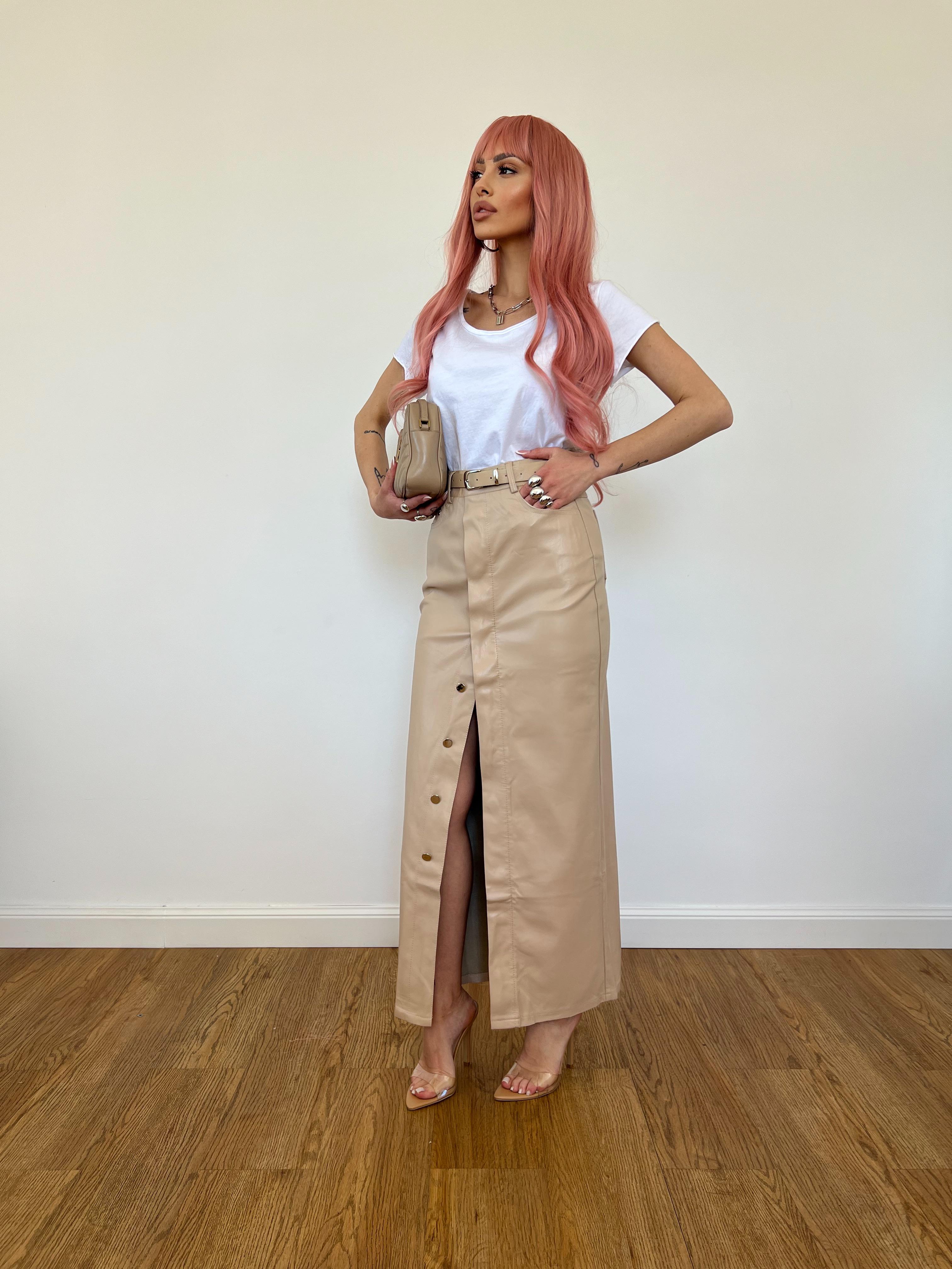 Gonna Pelle Longuette Beige