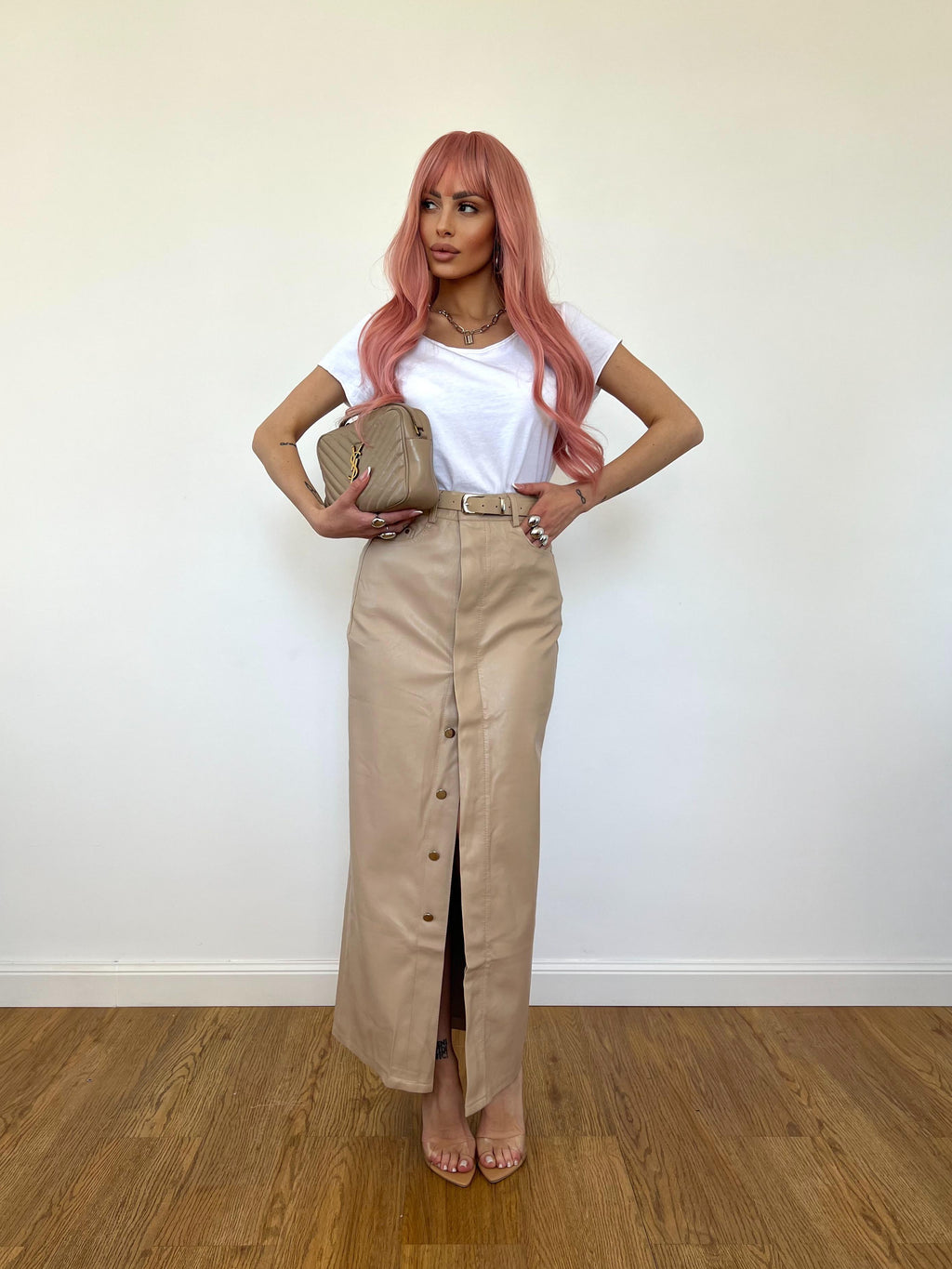 Gonna Pelle Longuette Beige