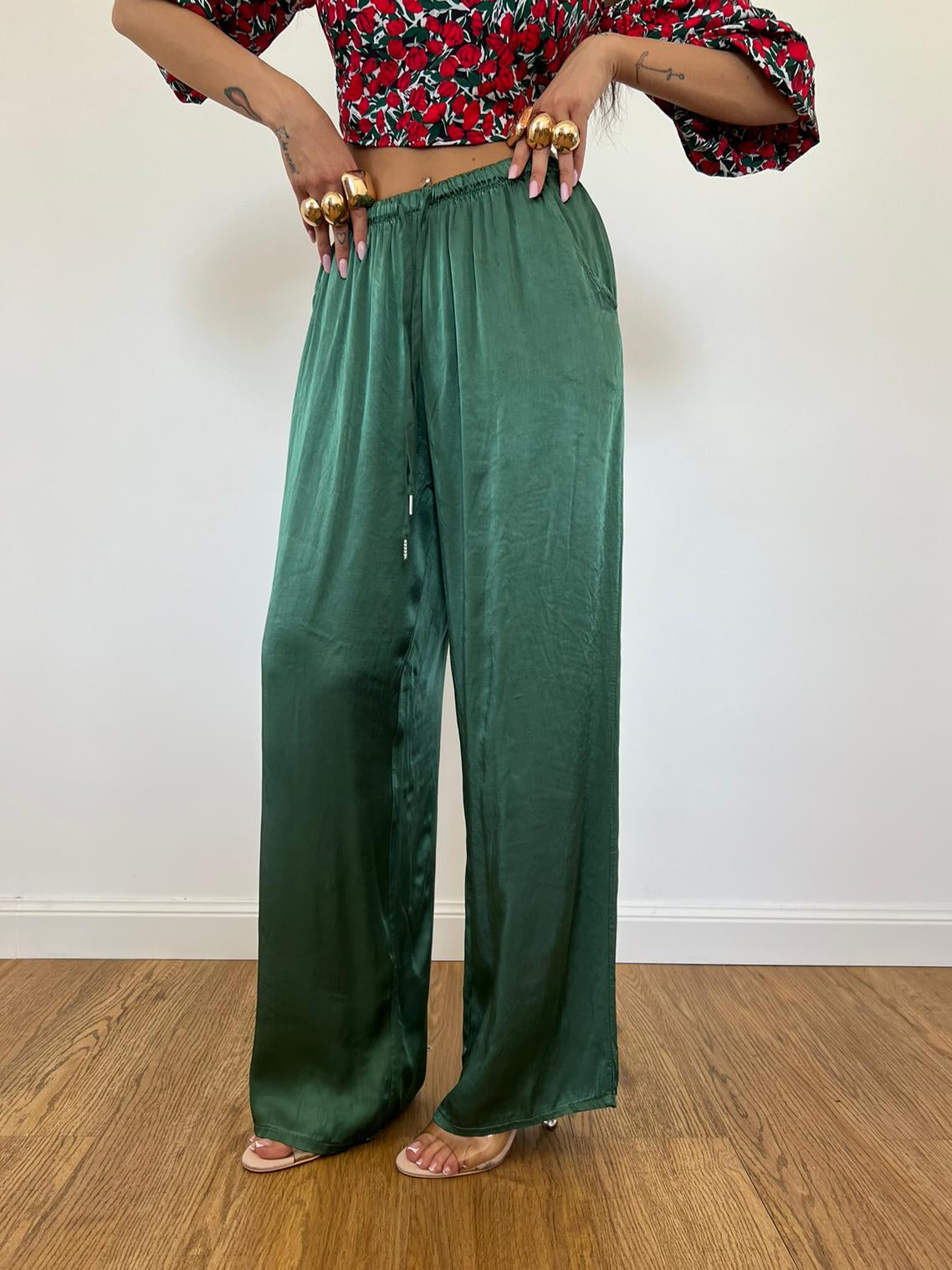 Pantalone Satin Verde Bosco