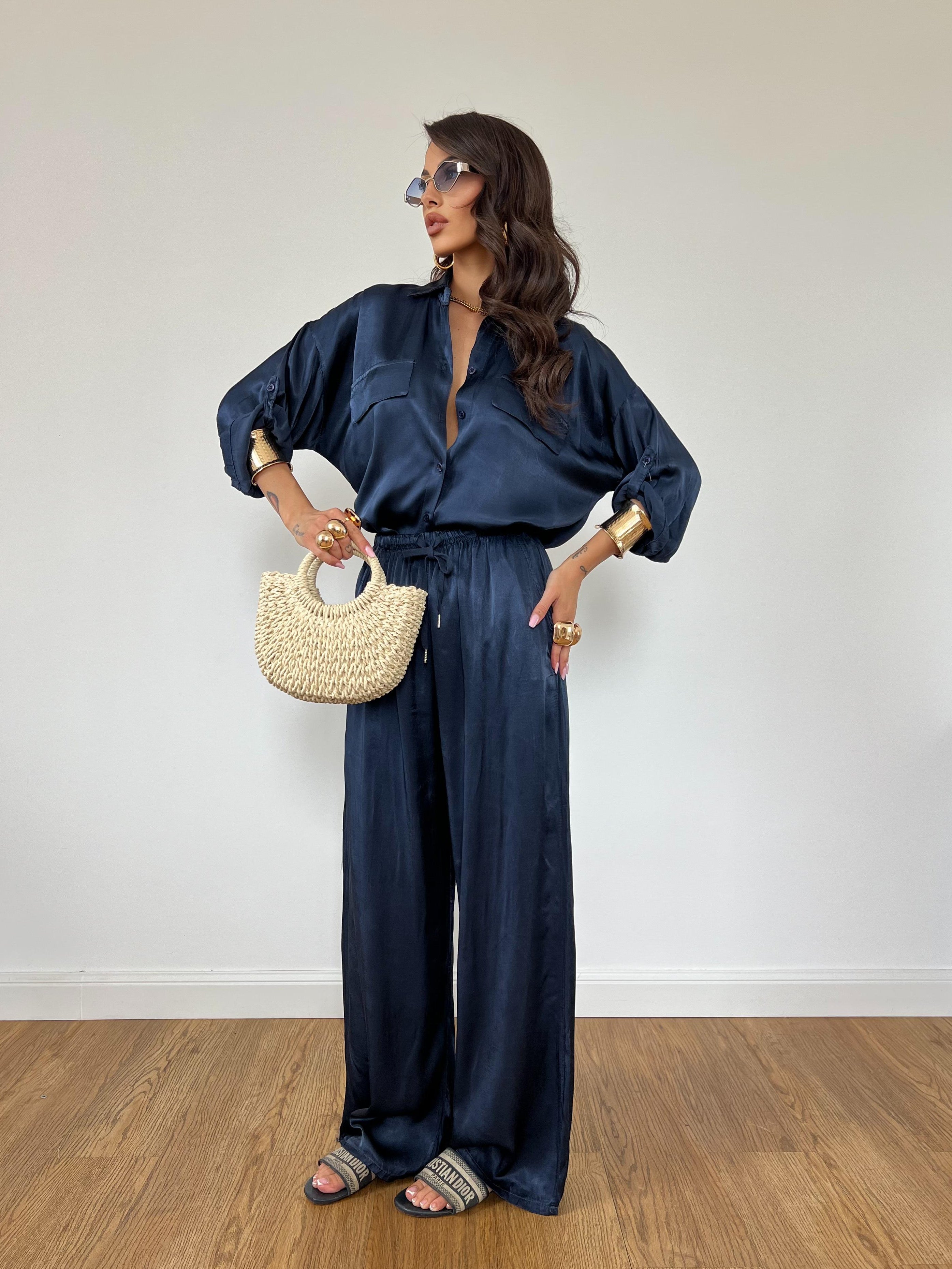 Pantalone Satin Blu Notte