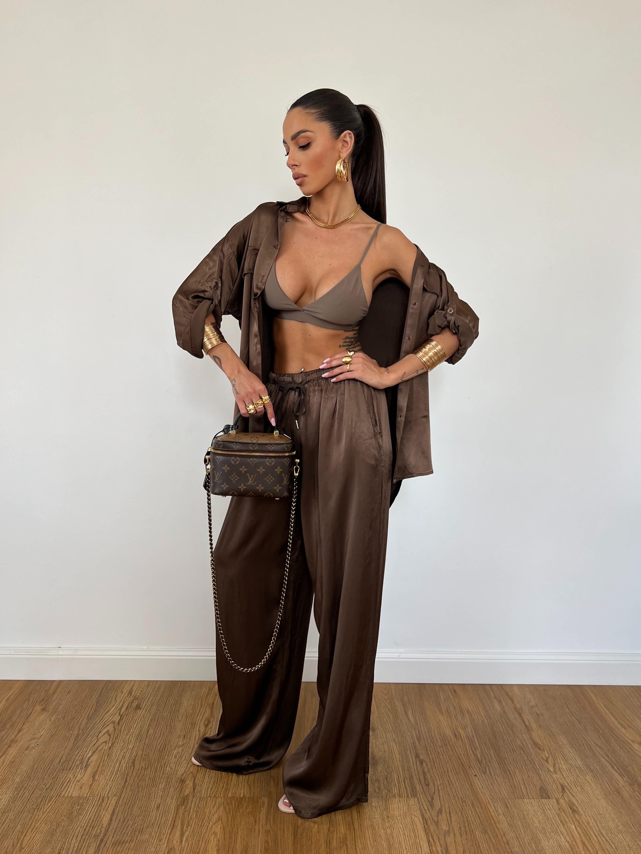 Camicia Satin Marrone