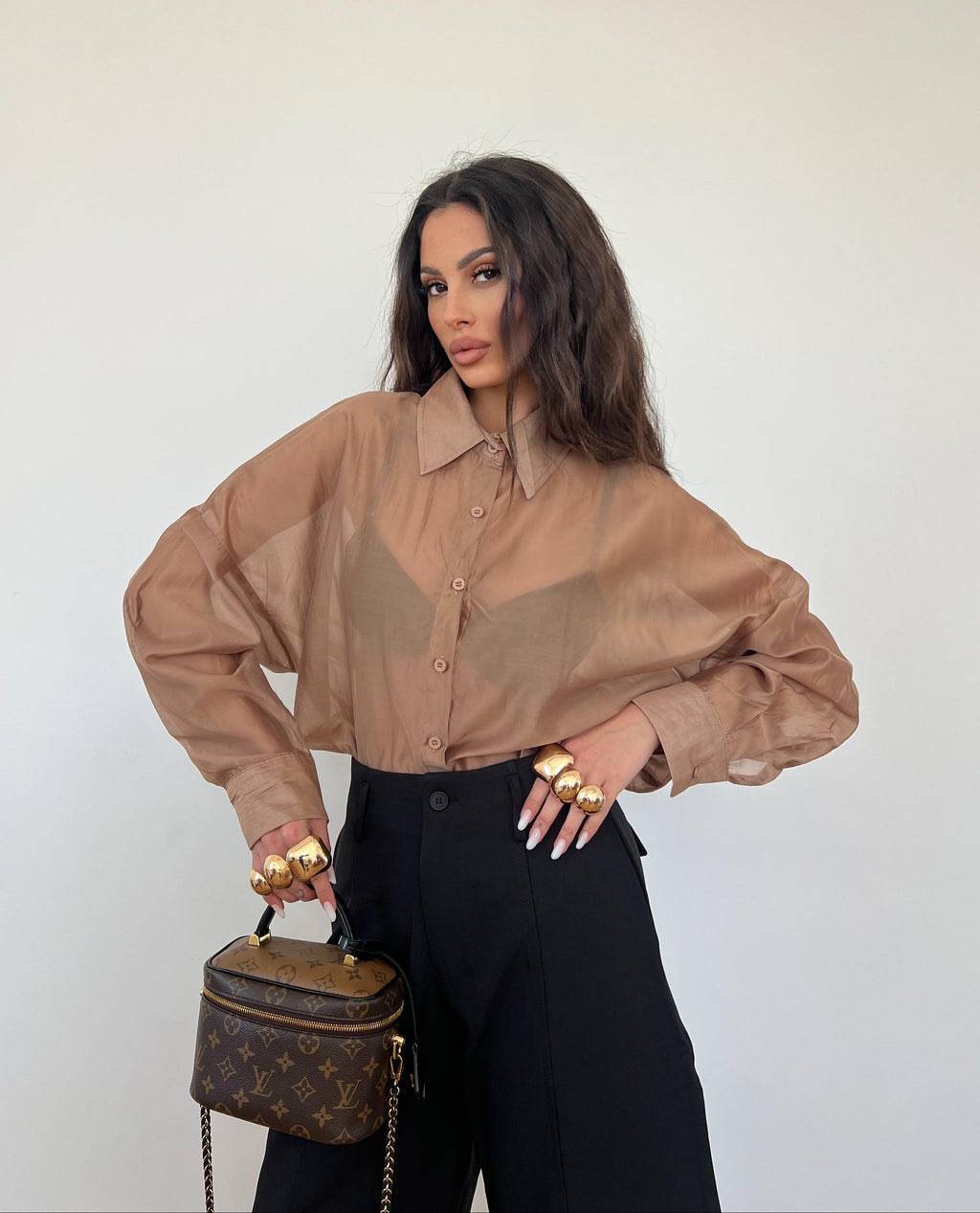 Camicia Trasparente Marrone