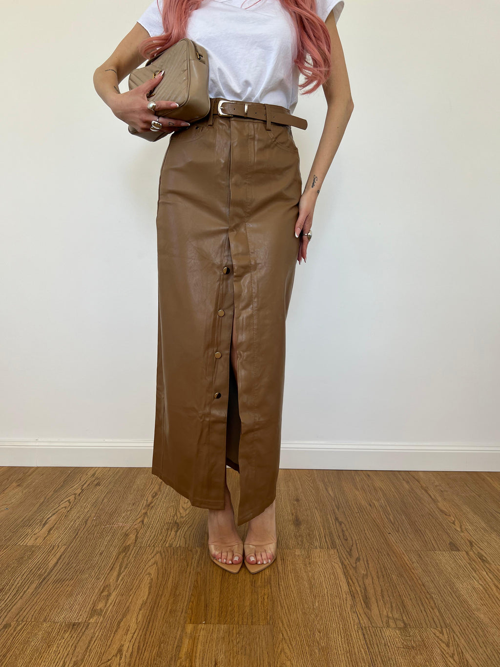 Gonna Pelle Longuette Marrone