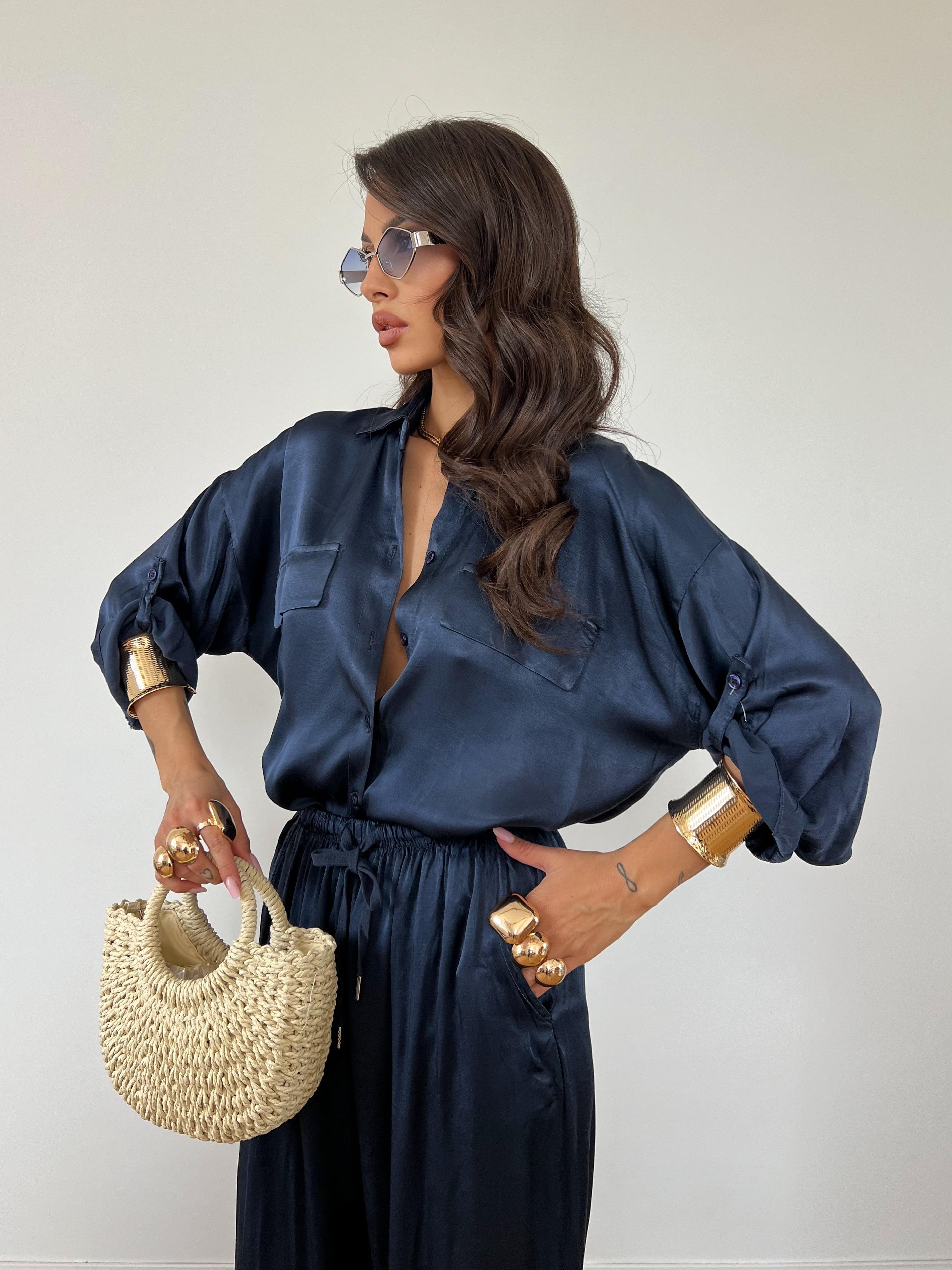 Pantalone Satin Blu Notte