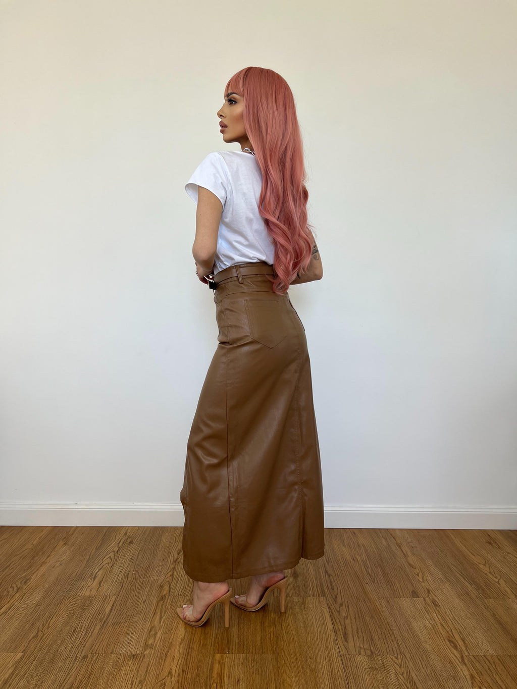 Gonna Pelle Longuette Marrone