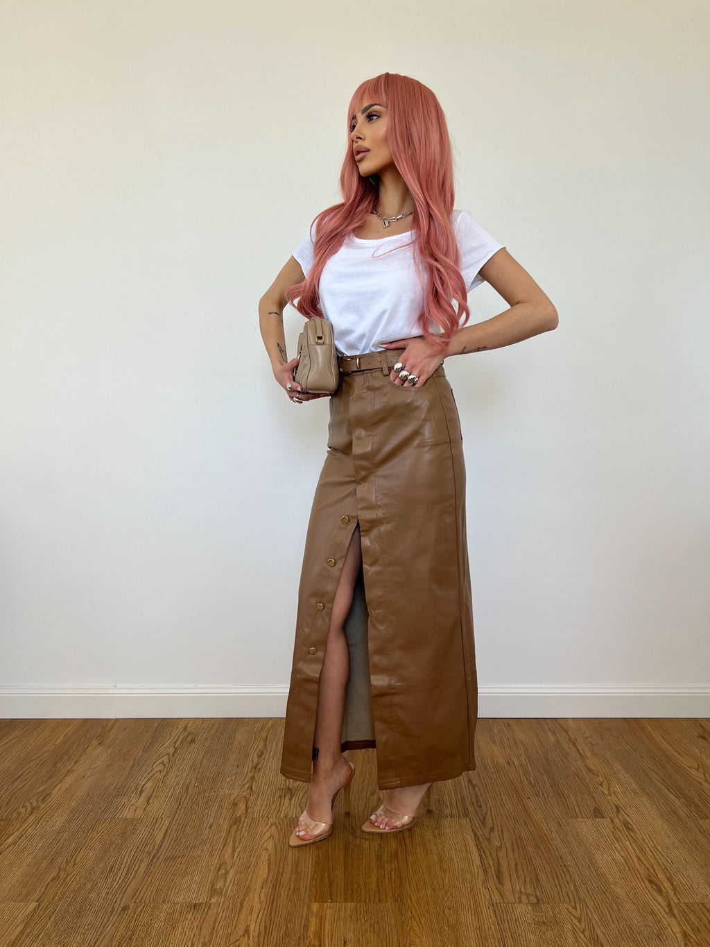 Gonna Pelle Longuette Marrone