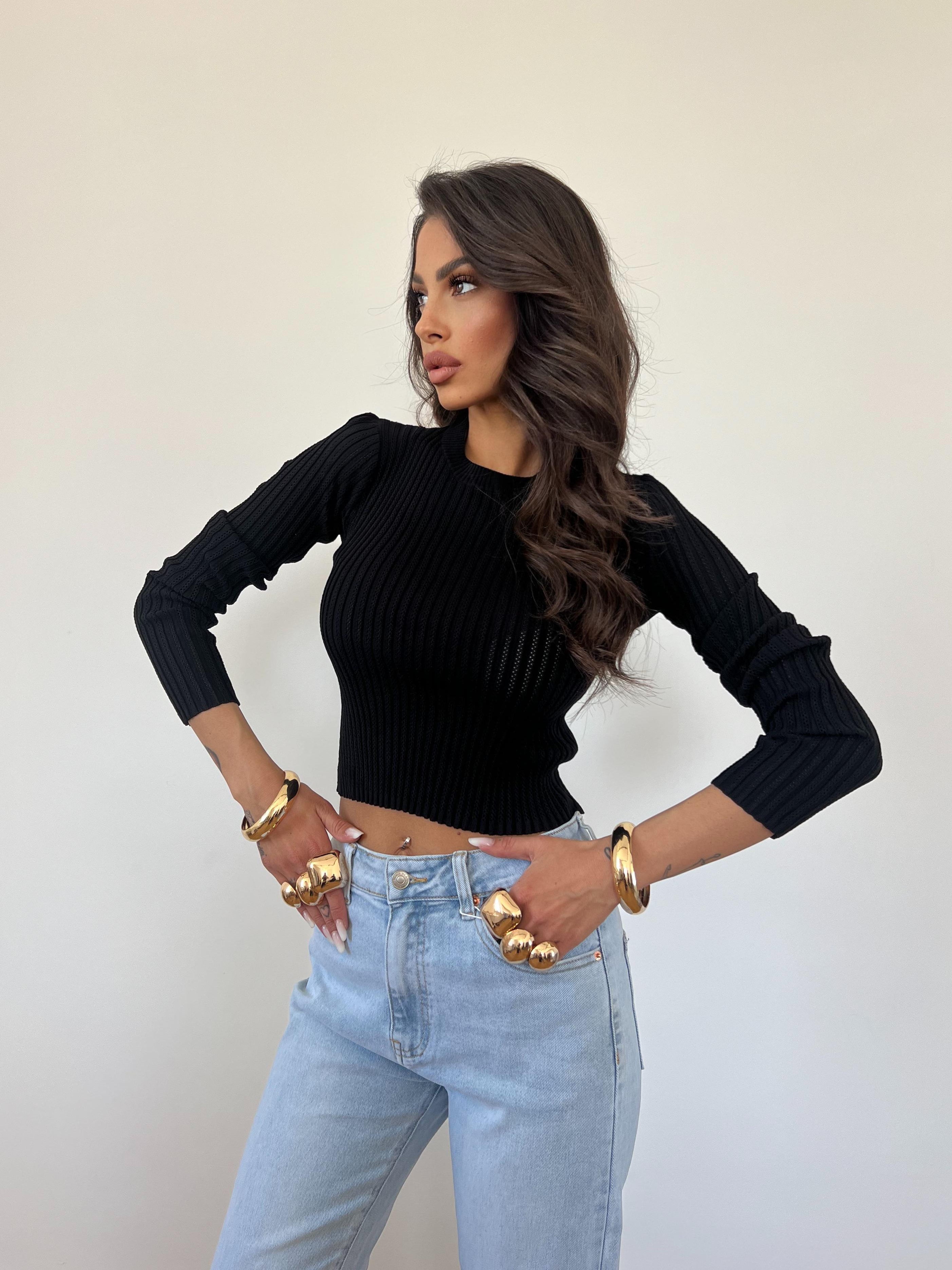 Maglia/Top Crop Filo Nero