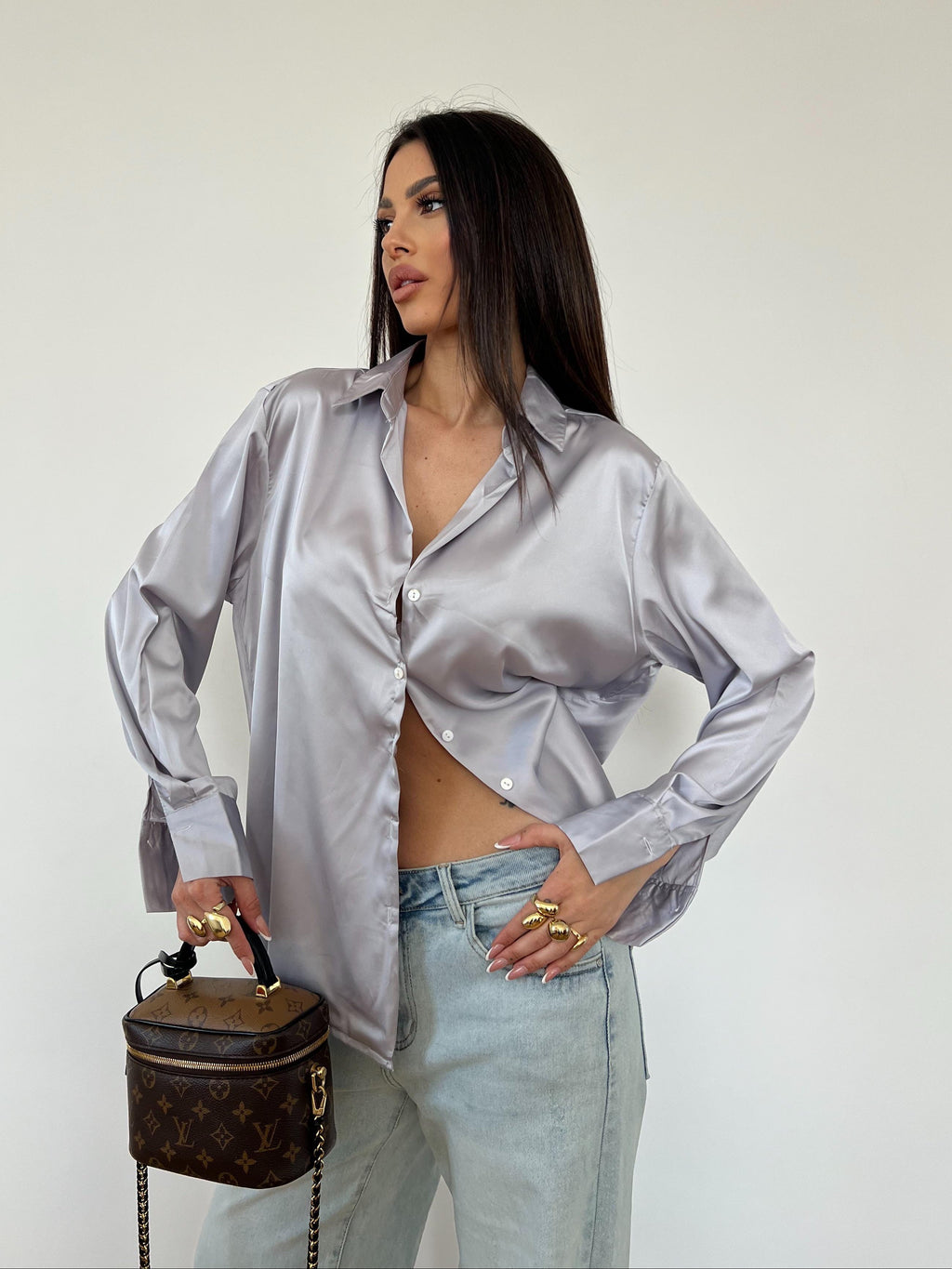 Camicia Satin Grigia