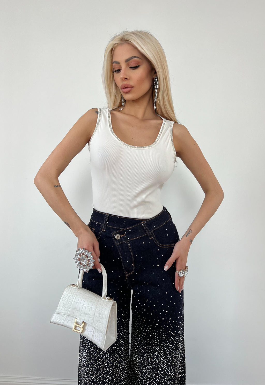 Canotta Swarovski Bianca