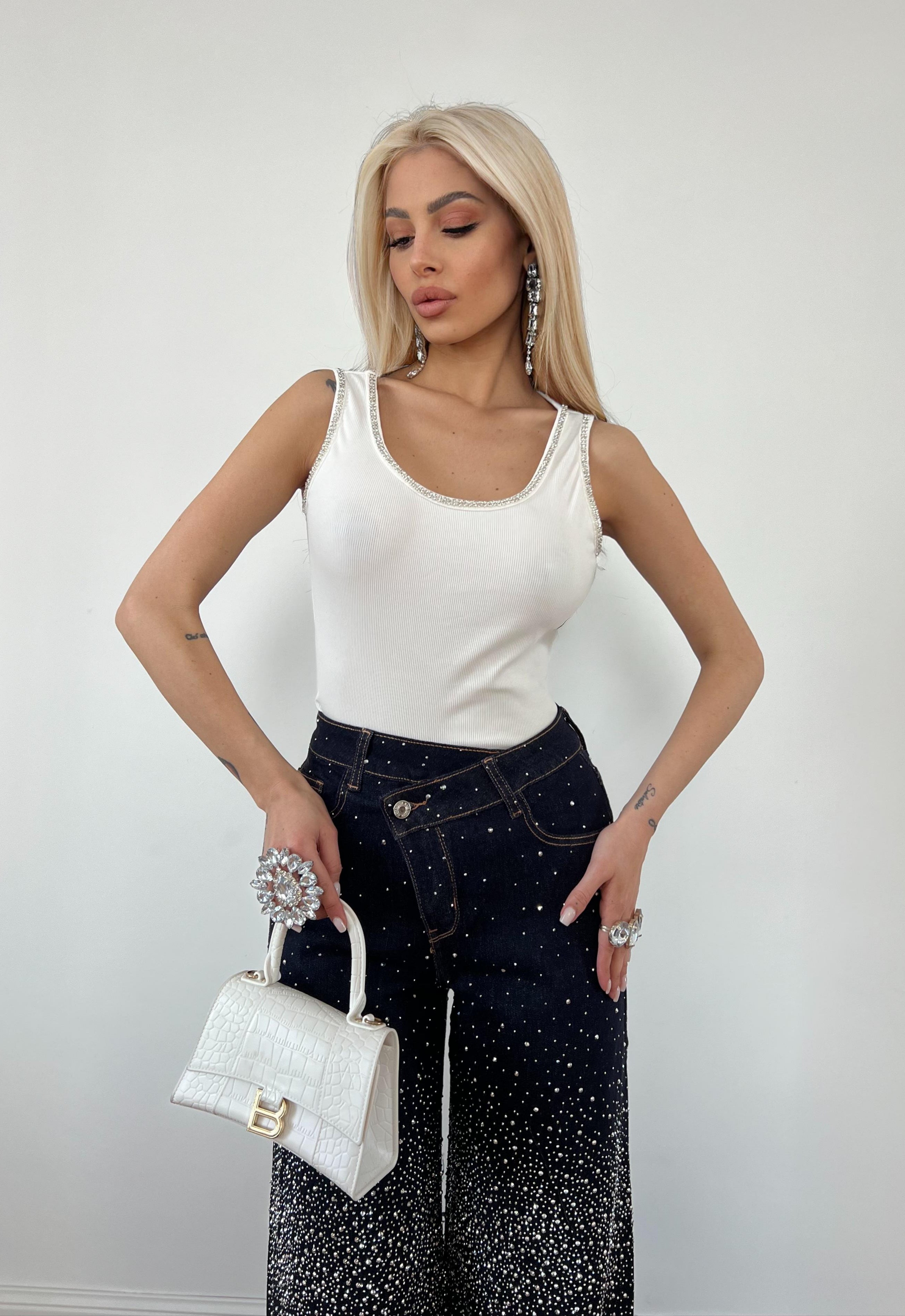 Canotta Swarovski Bianca