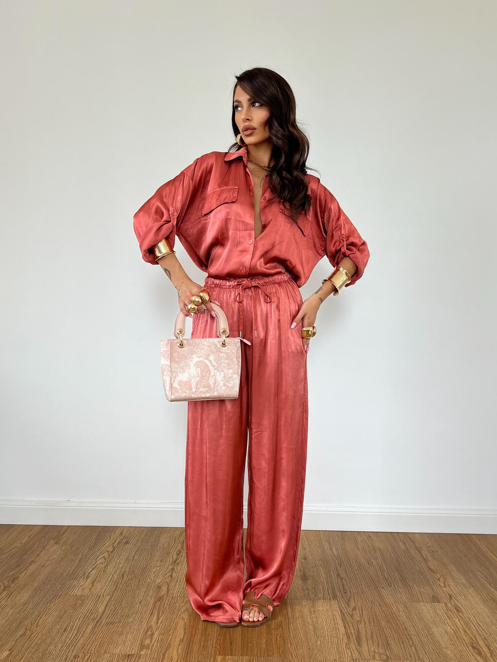 Camicia Satin Mattone