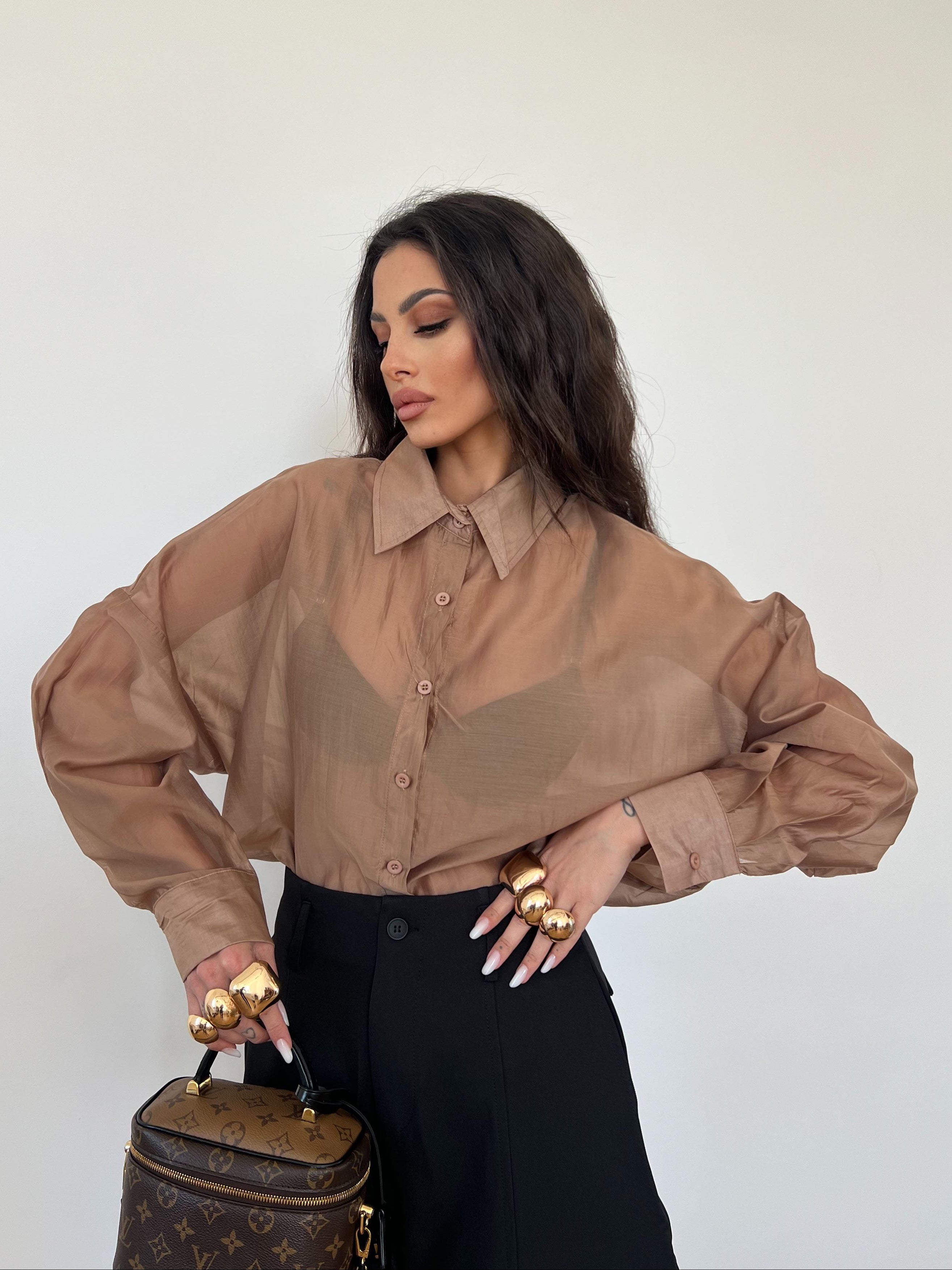 Camicia Trasparente Marrone