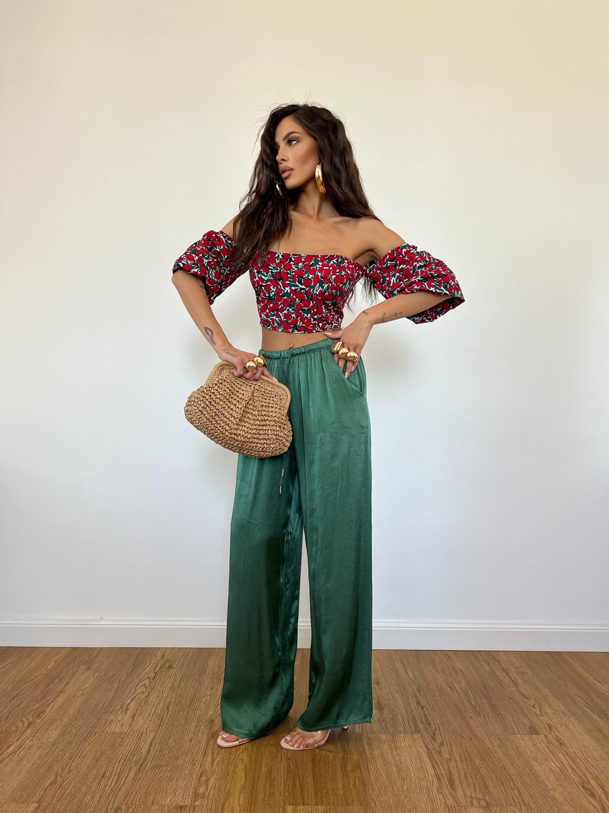 Pantalone Satin Verde Bosco